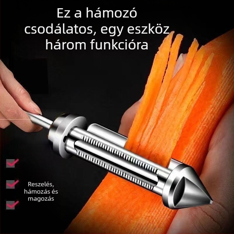 Rozsdamentes acélból készült többfunkciós hámozó burgonyahoz, gyümölcsökhöz és dinnyéhez, kaparó funkcióval