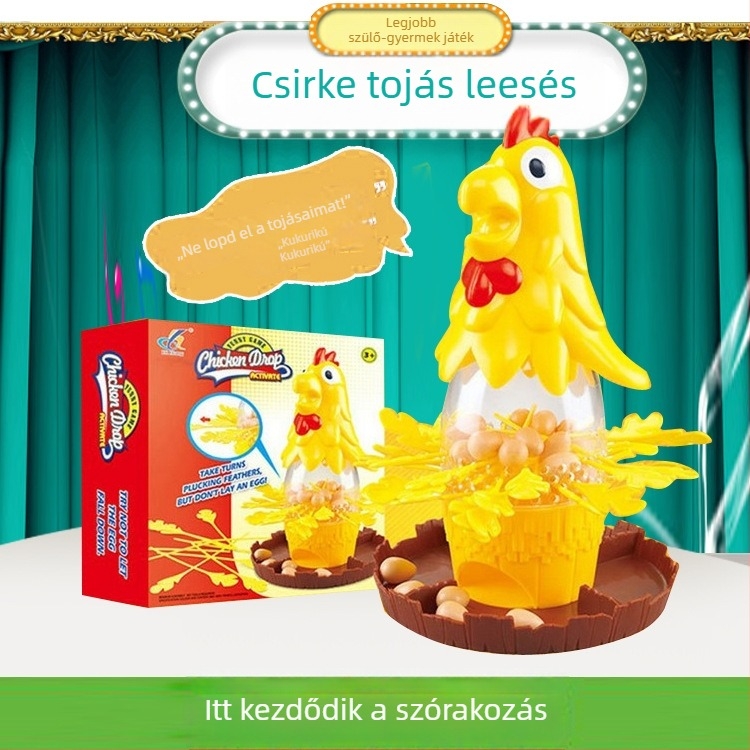 Oktató asztali játék gyerekeknek: kakas tollak kihúzása, tojások leesése és tojás sorsolás – interaktív játék