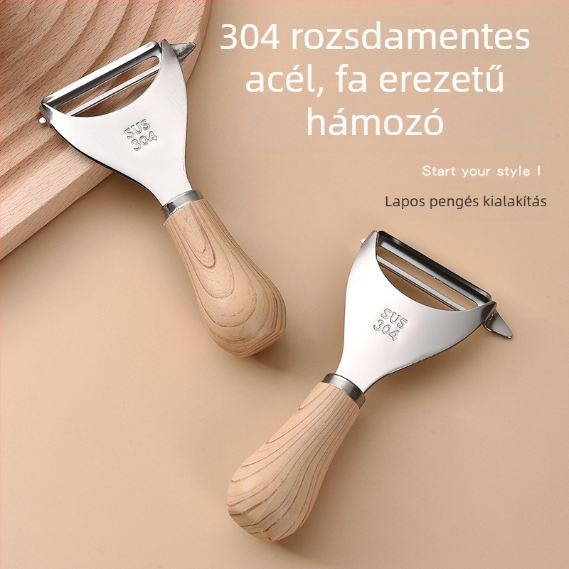304 rozsdamentes acél hámozó imitált fa fogantyúval – sokoldalú konyhai eszköz burgonyához és dinnyéhez