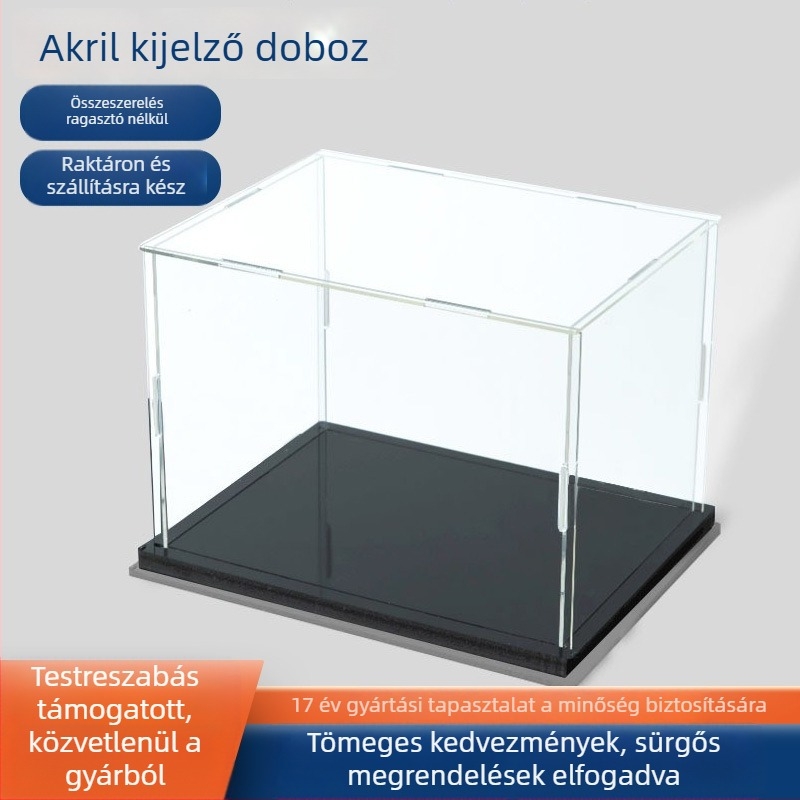 Akril bemutató doboz figurákhoz – átlátszó porvédő tároló, méret 10×10×10 cm, 1 L kapacitás, modell jlc-41