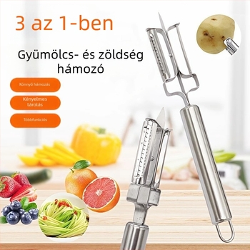 Kétoldalas hámozó kés, többfunkciós hámozókés, gyümölcs kés, háromfunkciós reszelő, hámozó, konyhai eszköz, hordozható
