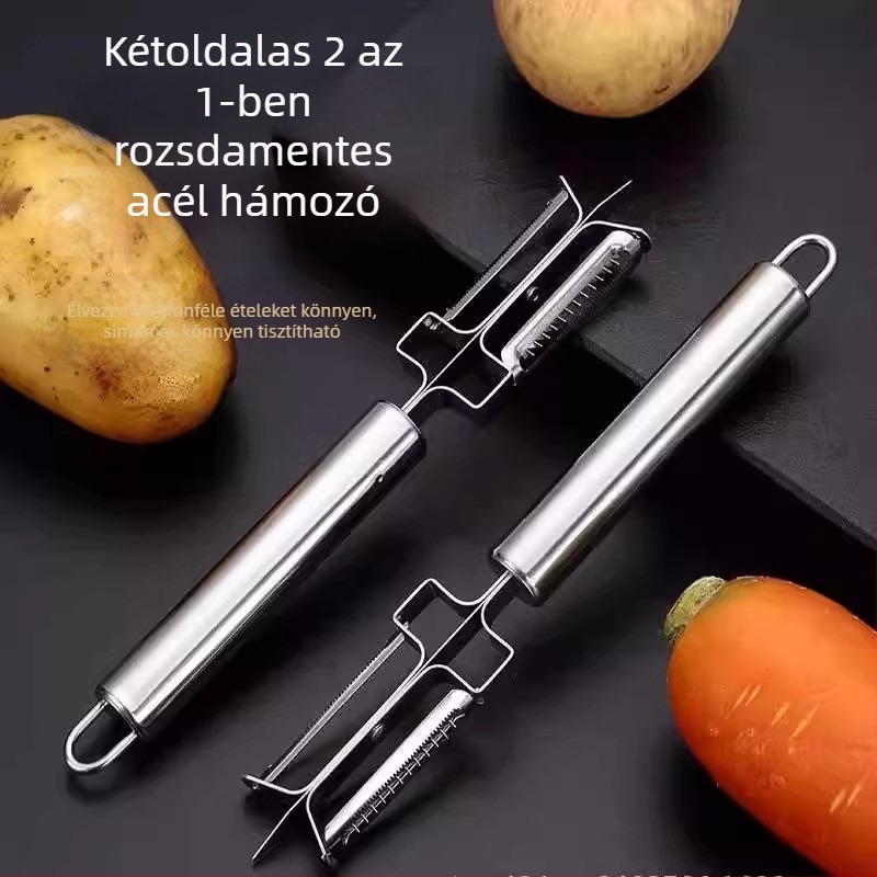 Kétoldalas hámozó kés, többfunkciós hámozókés, gyümölcs kés, háromfunkciós reszelő, hámozó, konyhai eszköz, hordozható