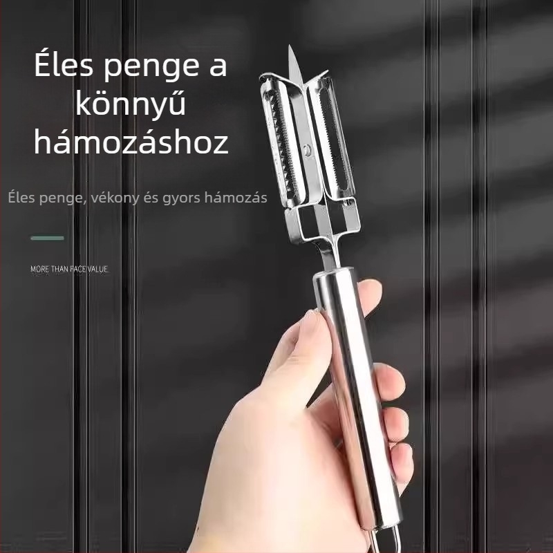 Kétoldalas hámozó kés, többfunkciós hámozókés, gyümölcs kés, háromfunkciós reszelő, hámozó, konyhai eszköz, hordozható