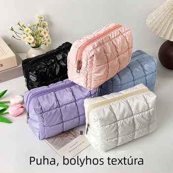 Pelyhetöltésű vízálló kozmetikai táska, nagy kapacitású, kényelmes 3D-s utazó neszesszer, aranyos 3D-s kis tároló neszesszer, clutch-stílusú táska