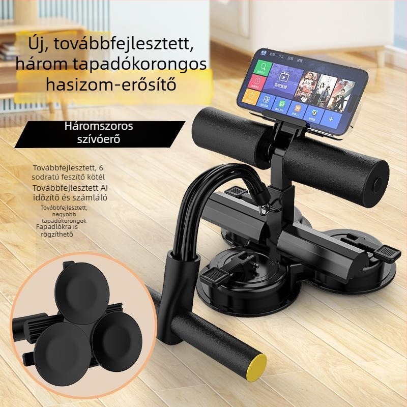 Három szívófejjel és ellenállás-zsinórokkal ellátott felülés-segítő készülék