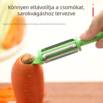 Hosszú fogantyújú három az egyben hámozó, többfunkciós műanyag kaparó, dinnyereszelő és gyümölcsreszelő, hámozókés