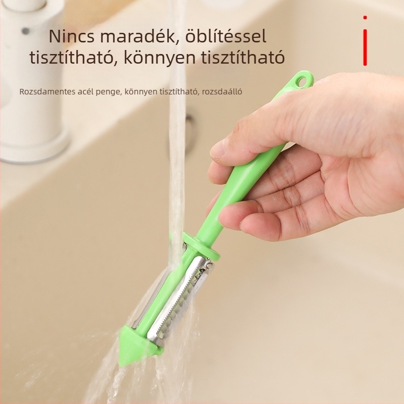 Hosszú fogantyújú három az egyben hámozó, többfunkciós műanyag kaparó, dinnyereszelő és gyümölcsreszelő, hámozókés