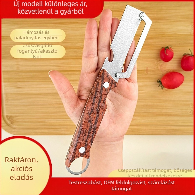 Rozsdamentes acél 2 az 1-ben gyümölcshámozó fedélnyitóval, otthoni és professzionális használatra