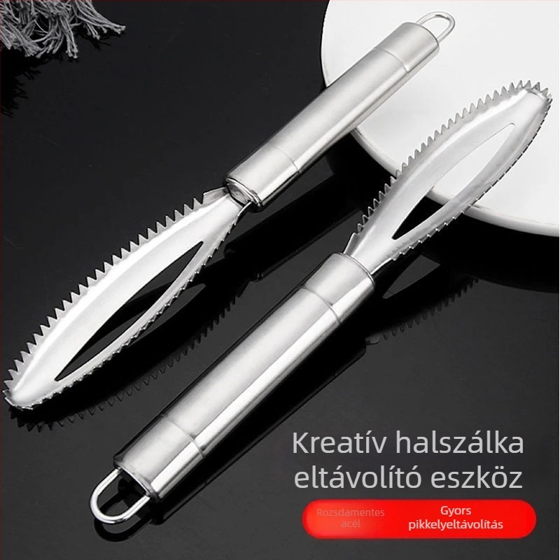 Rozsdamentes acél halpikkely eltávolító és kés – 3 az 1-ben konyhai eszköz