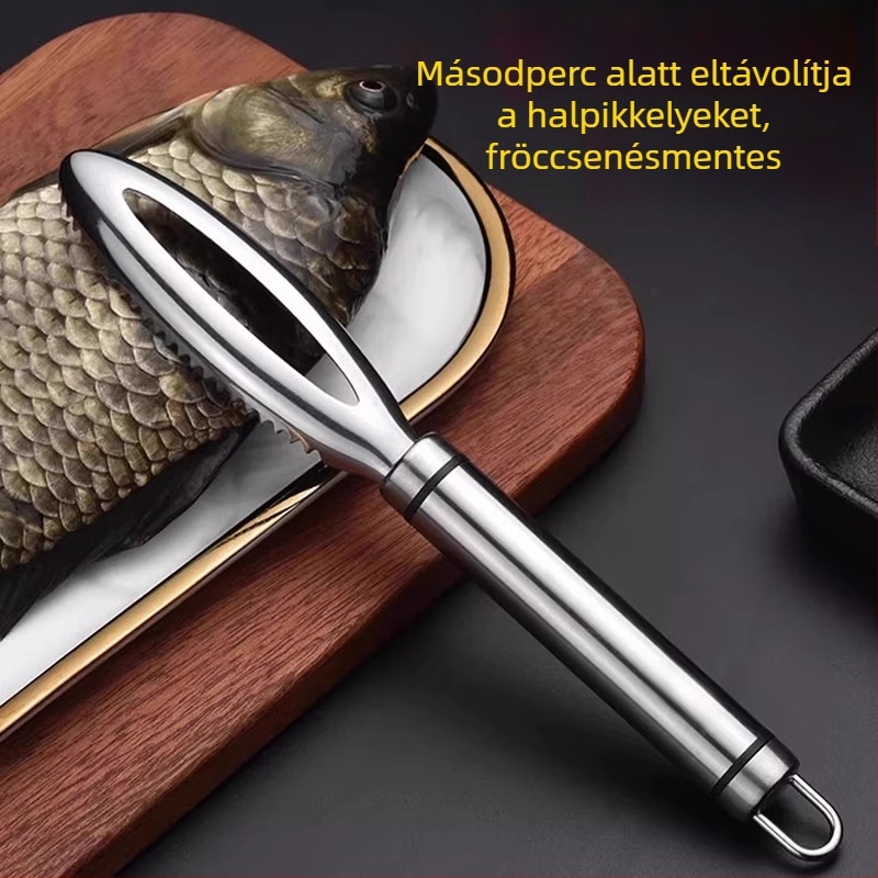 Rozsdamentes acél halpikkely eltávolító és kés – 3 az 1-ben konyhai eszköz