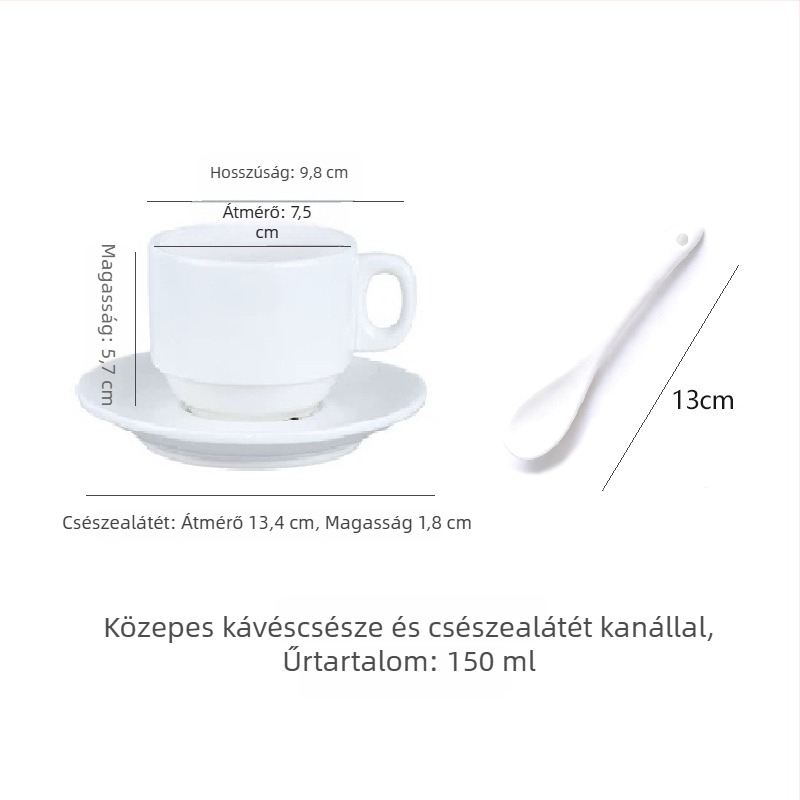 Egyszerű fehér kerámia kávéscsésze és alátét készlet, ideális kávézók, irodák, szállodák és éttermek számára