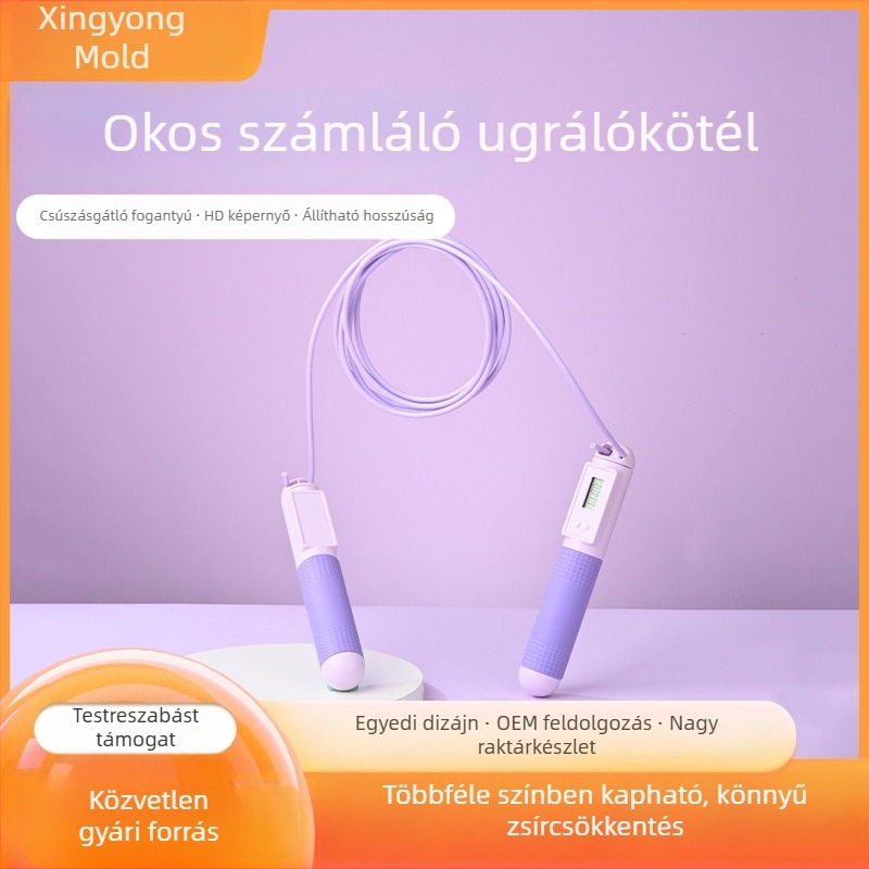 Személyre szabott felnőtt ugrókötél intelligens számlálóval és állítható hosszúsággal; elérhető színek: lila, rózsaszín, kék