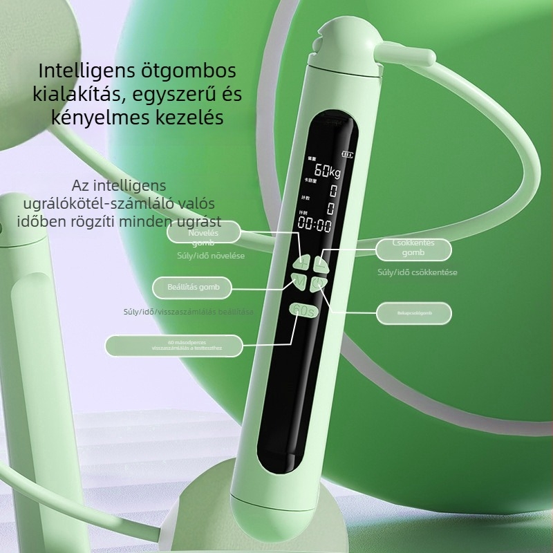 Intelligens számlálós ugrókötél acélhuzallal, súlyozott, kétfunkciós vezeték nélküli edzés