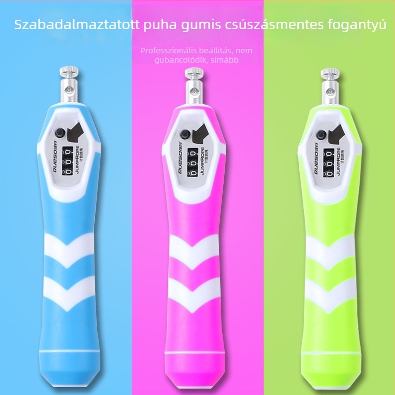 Ugrókötél gumírozott fogantyúkkal, acélmaggal és PVC zsinórral – számláló funkcióval