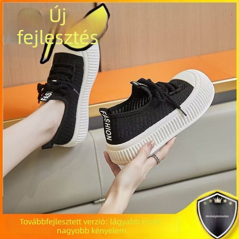 Női mesh sportcipő nyárra, légáteresztő slip-on, vastag talppal
