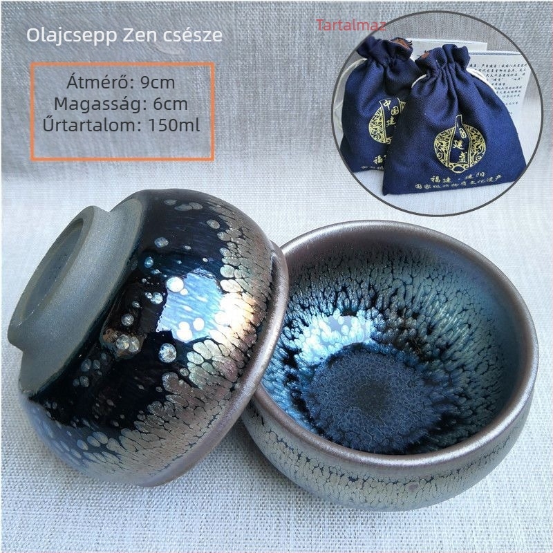Hiteles Jianyao teáscsésze nagy Jian Kiln tál, kézzel készített kerámia olajcsepp mázzal