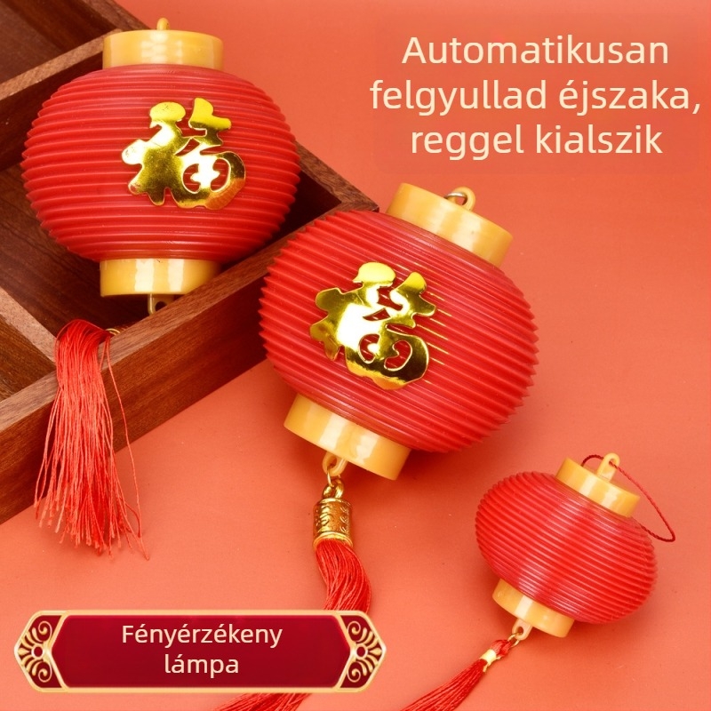 Fényérzékelős kis piros lámpás, vezeték nélküli újévi dekoráció, áldáskifejező lámpa, akkumulátoros világítás, újévi ajándék, ünnepi stílus