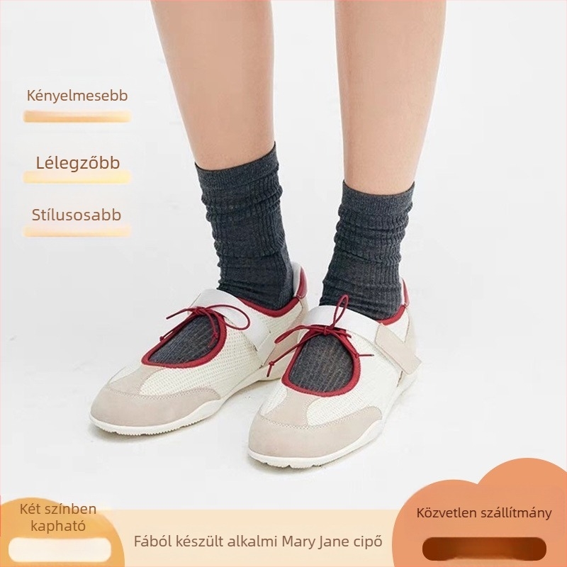 Női magasságot növelő balettcipő valódi bőrből, kényelmes sportcipő, Mary Jane, koreai stílus