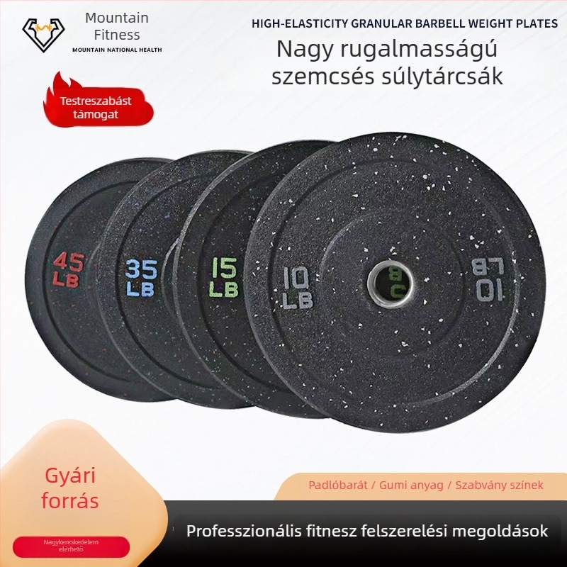 Teljes gumiból készült súlyzó korongok, 5 kg, nagy középső nyílás, magas rugalmasság, otthoni edzéshez