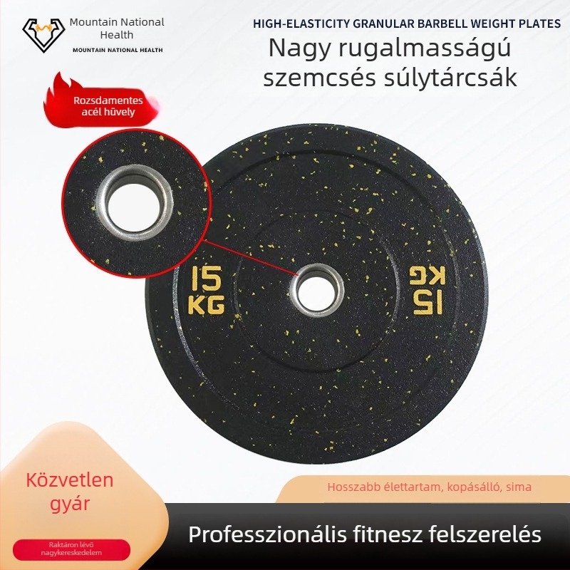 Teljes gumiból készült súlyzó korongok, 5 kg, nagy középső nyílás, magas rugalmasság, otthoni edzéshez