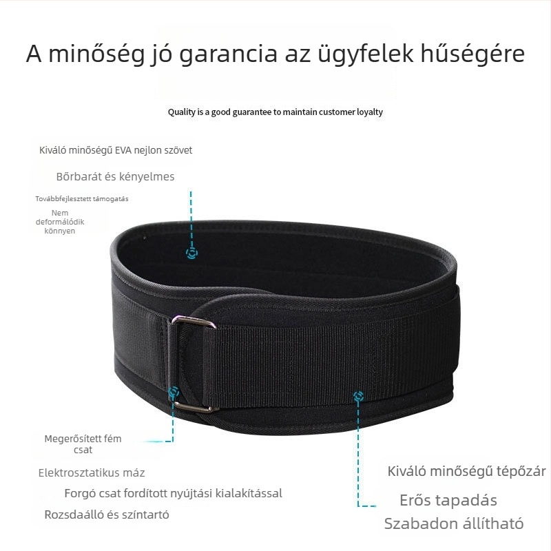 Súlyemeléshez tervezett deréköv, hát- és hasvédelmi támasz guggoláshoz és felhúzáshoz, állítható.