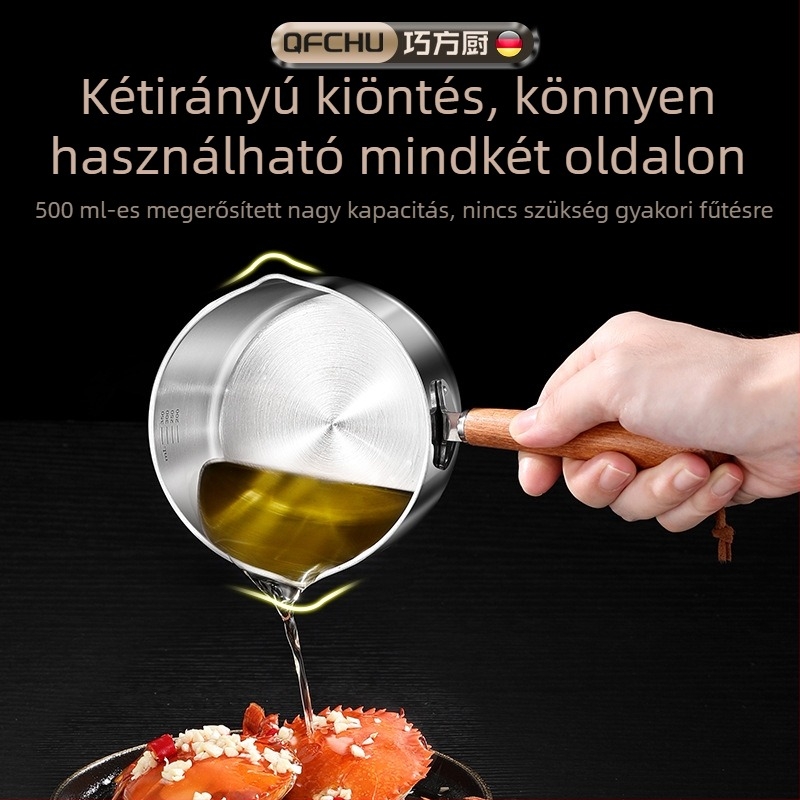 316 rozsdamentes acél olajtartó – kis konyhai edény forró olaj öntéséhez, kompakt