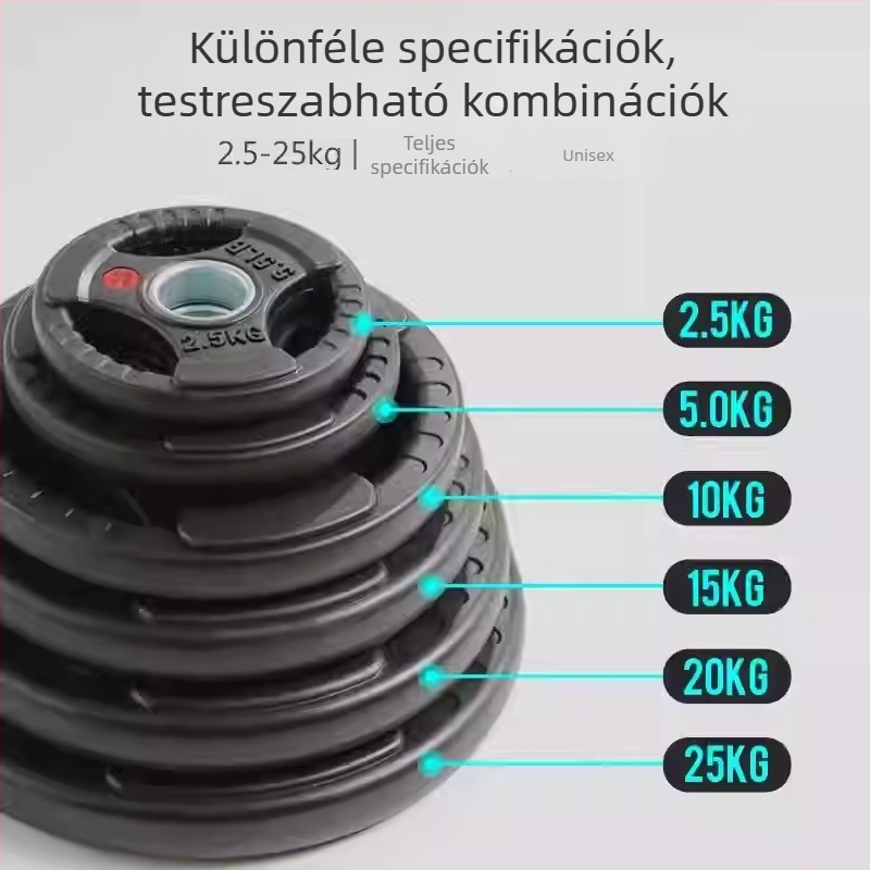 Állítható gumírozott bárkorongok, háromlyukas kialakítás, nagy és kicsi lyukakkal, otthoni edzéshez