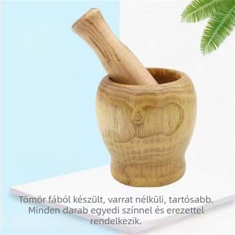 Fából készült kézi fokhagyma mozsár háztartási használatra, klasszikus stílus, többfunkciós: fokhagyma nyomó, zúzó, őrlő és fokhagyma hámozó.