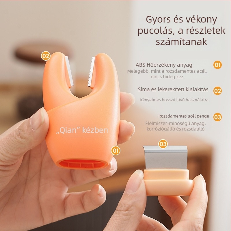 2–in–1 mágneses fokhagyma hámozó és gyömbér kaparó, fogantyúval