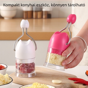 Kézi fokhagymaprés, tenyérméretű, könnyen szétszerelhető és tisztítható