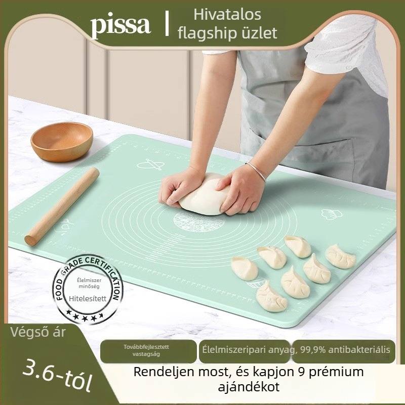 Élelmiszerbiztonságos szilikonból készült gyúró/nyújtó matrac, vastag felület a dumpling készítéséhez, műanyag nyújtó deszka
