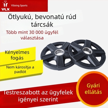 Egyedi ötlyukas gumibevonatú súlytárcsák fogókkal, edzőtermi használatra, férfiak és nők számára