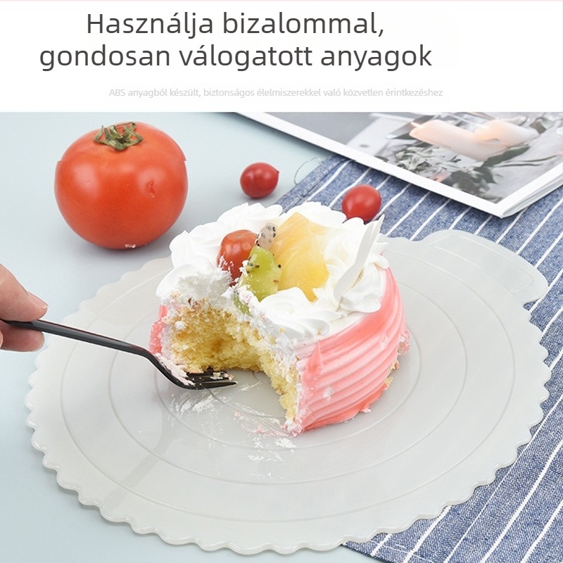 Fehér ABS műanyagból készült tortaalátét, vastagított, 10 hüvelykes kör alakú, mosható és újrahasználható.