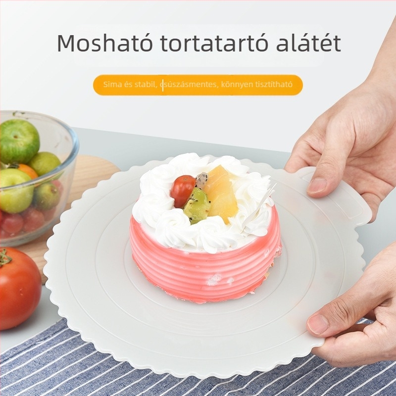 Fehér ABS műanyagból készült tortaalátét, vastagított, 10 hüvelykes kör alakú, mosható és újrahasználható.