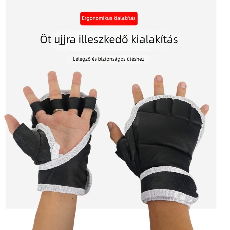 Edzésre szánt boxkesztyű Split-Knuckle, fél ujjú kialakítás, alkalmas homokzsákos és sanda edzéshez