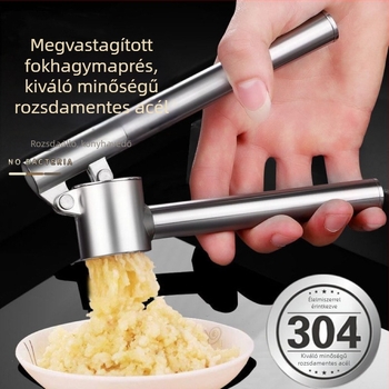 304 rozsdamentes acél fokhagyma sajtó hosszabbított fogantyúval, otthoni használatra és fokhagyma paszta készítő eszköz