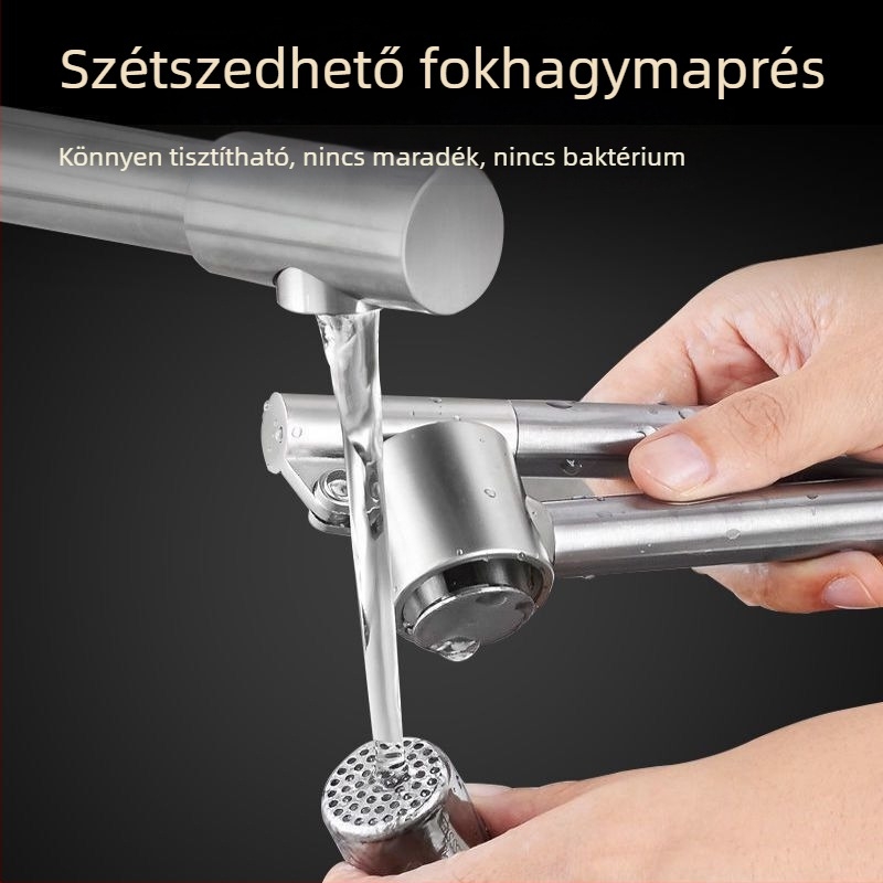 304 rozsdamentes acél fokhagyma sajtó hosszabbított fogantyúval, otthoni használatra és fokhagyma paszta készítő eszköz