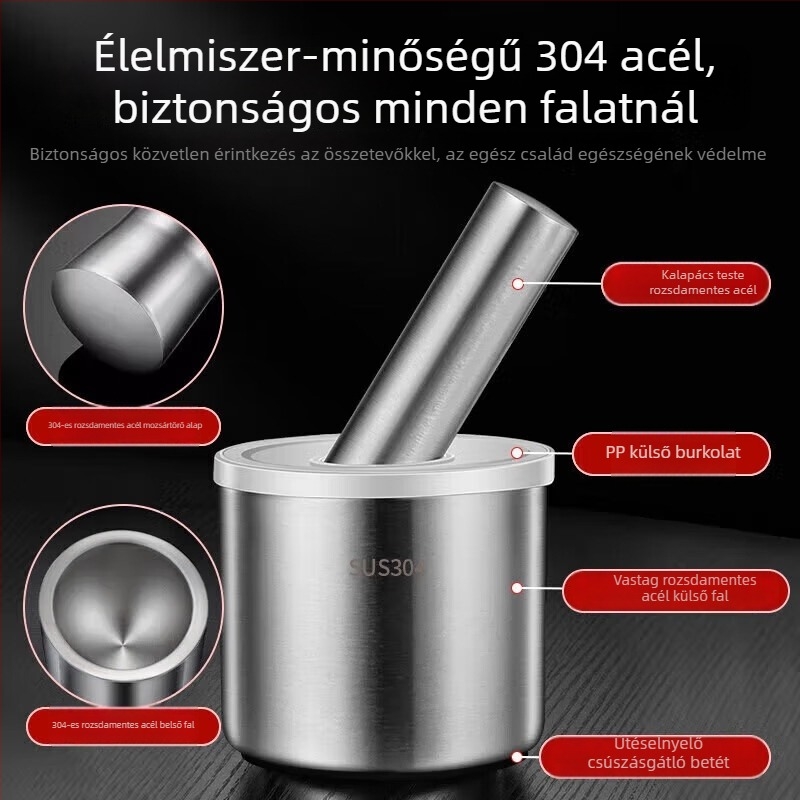 304 rozsdamentes acél fokhagyma mozsár, kézi, otthoni használatra
