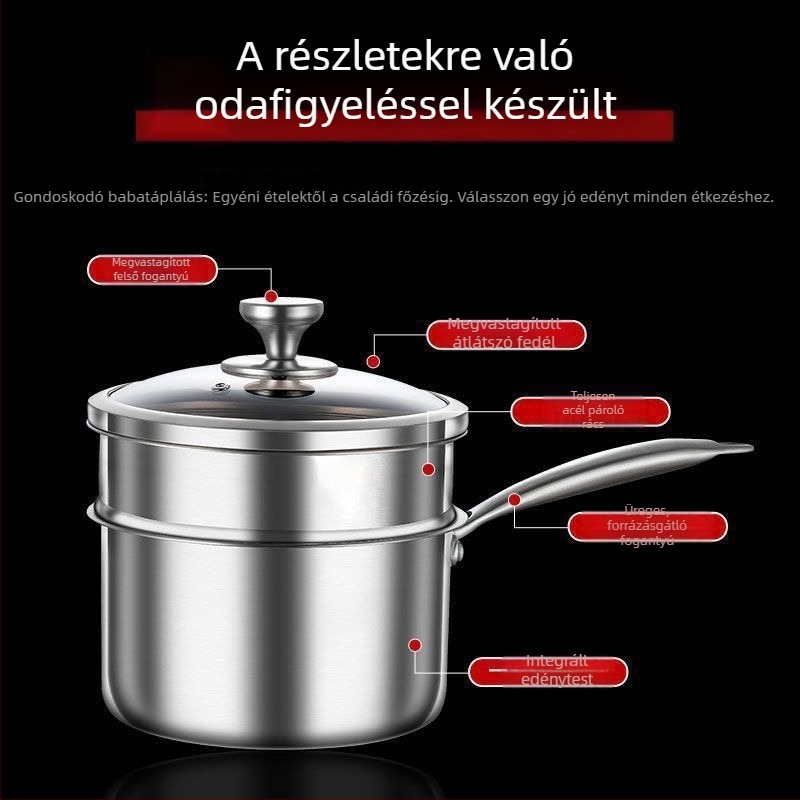 Vastag falú rozsdamentes acél tejfazék babáknak, multifunkciós gőzölő és főző edény, kompakt otthoni használatra