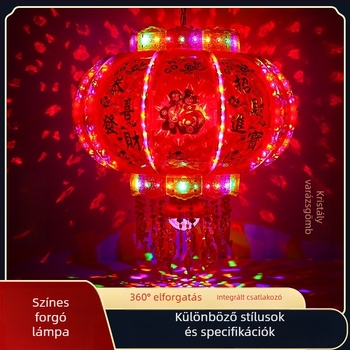 Többszínű forgó LED lámpa kristály szerencse szimbólummal, balkon dekorációhoz, költözéshez és kínai új évhez