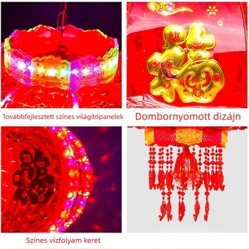 Többszínű forgó LED lámpa kristály szerencse szimbólummal, balkon dekorációhoz, költözéshez és kínai új évhez