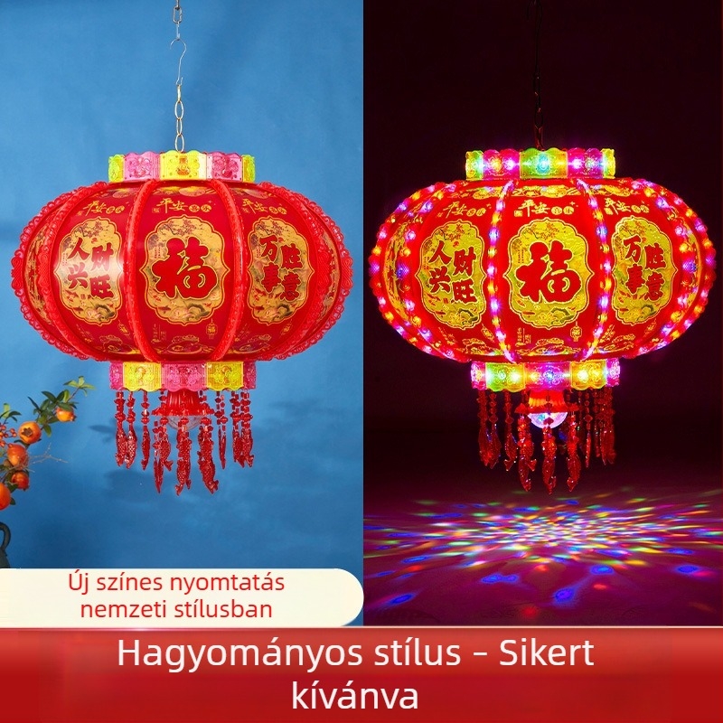 Többszínű forgó LED lámpa kristály szerencse szimbólummal, balkon dekorációhoz, költözéshez és kínai új évhez