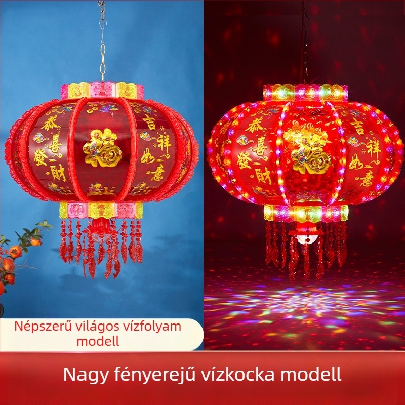 Többszínű forgó LED lámpa kristály szerencse szimbólummal, balkon dekorációhoz, költözéshez és kínai új évhez
