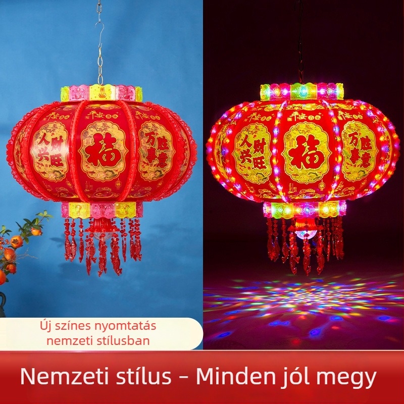 Többszínű forgó LED lámpa kristály szerencse szimbólummal, balkon dekorációhoz, költözéshez és kínai új évhez