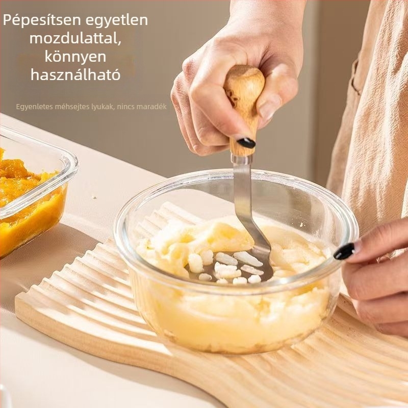 Medve alakú rozsdamentes acélból készült, multifunkciós konyhai eszköz: burgonyapüré készítő, fokhagyma prés, tojás törő és bébiételhez való szűrő.