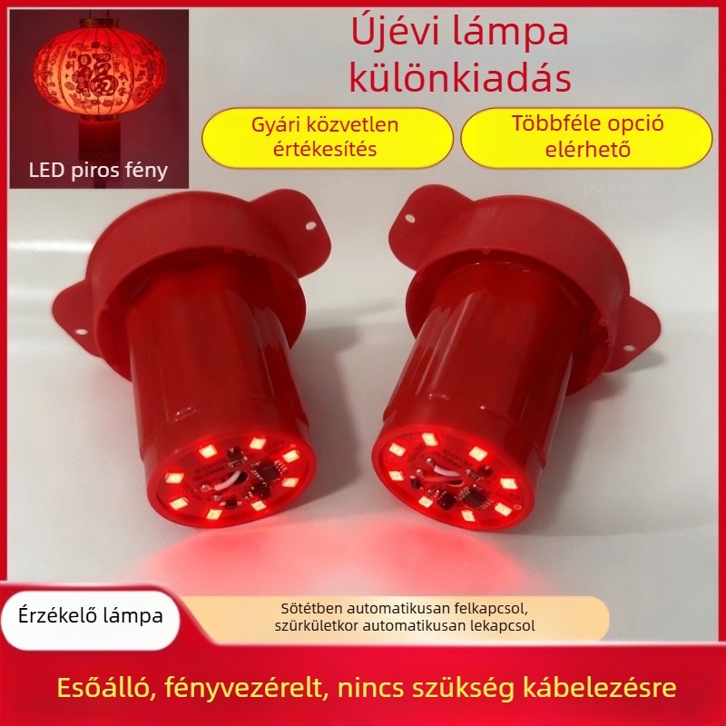 Akkumulátorról működő piros LED-lámpás, vízálló, fényérzékelővel és távirányítóval
