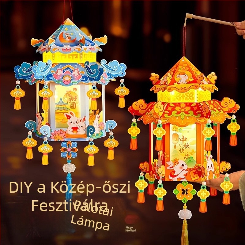 DIY Mid-Autumn Lámpás – nyuszi antik stílusban, kis palotai lámpás gyerekeknek, 2025 új modell