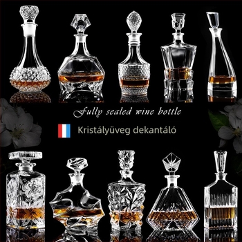 Kristályos üvegű dekantáló fedéllel – borhoz és whiskeyhez