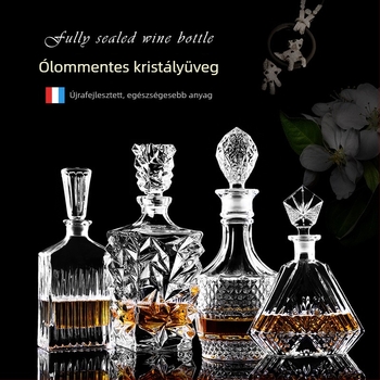 Kristályos üvegű dekantáló fedéllel – borhoz és whiskeyhez