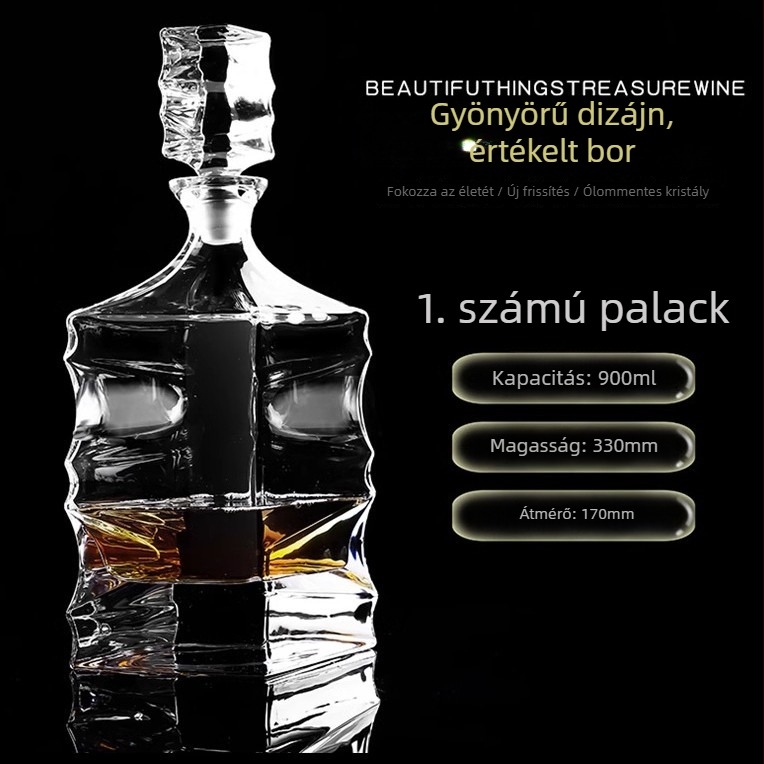 Kristályos üvegű dekantáló fedéllel – borhoz és whiskeyhez